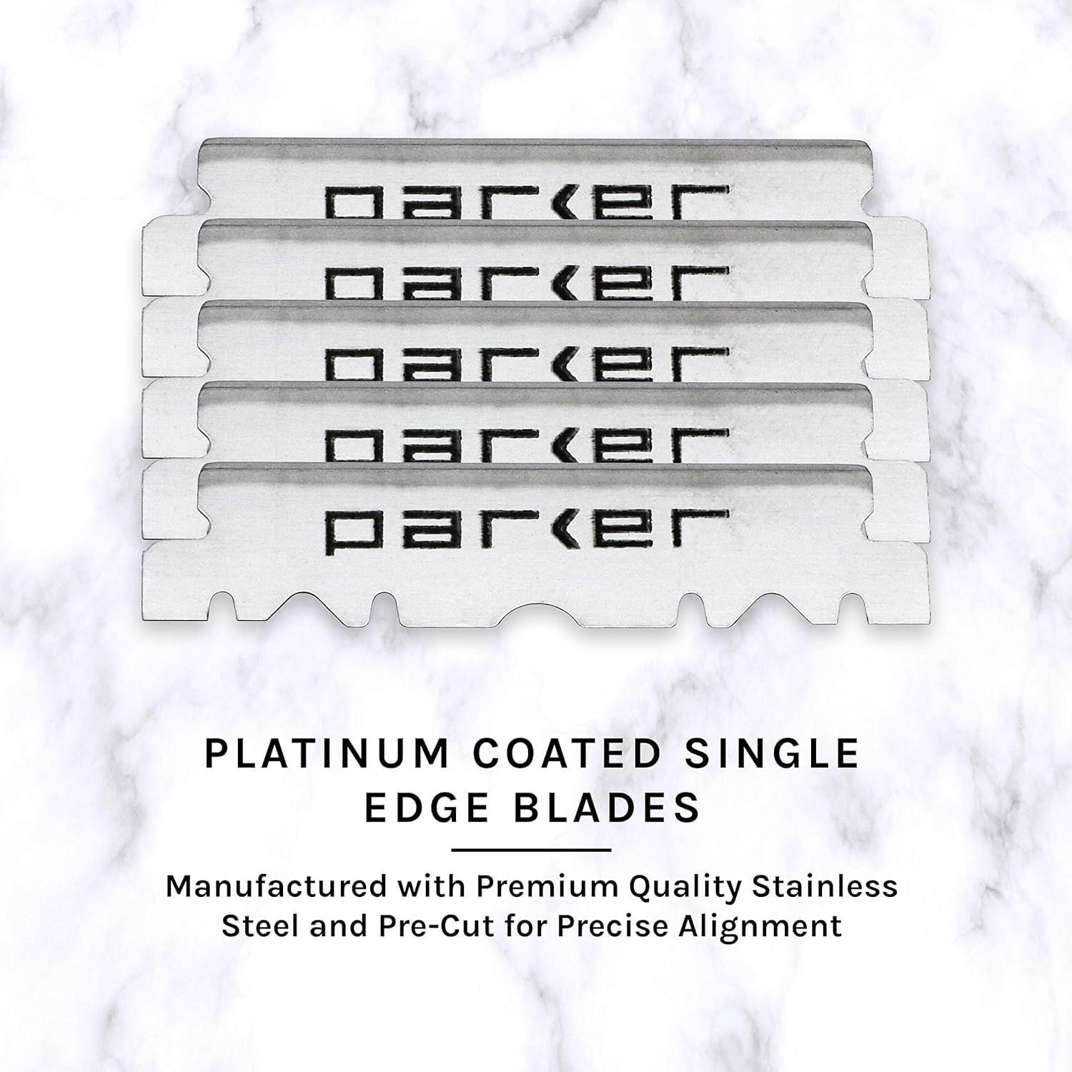 Parker Safety Razor Parker SR1 Stainless Steel Straight Edge Barber Razor Professional Shavette for Barbers & Home Use with 5 Premium Platinum Half Blades Replaceable Blade Straight Razor for Close, Smooth Shaves
