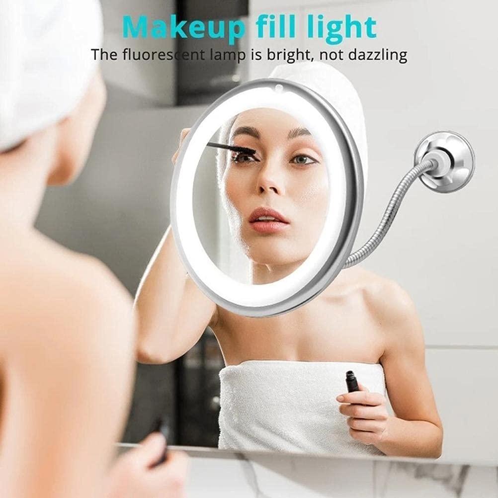 Lseqow Lseqow Makeup Mirror with LED Light, Flexible Makeup Mirror with Suction Cup Swivel 360 Degree Gooseneck 10X Magnifying Mirror for Travel and Home Bathroom Vanity Mirror (Without Batteries)