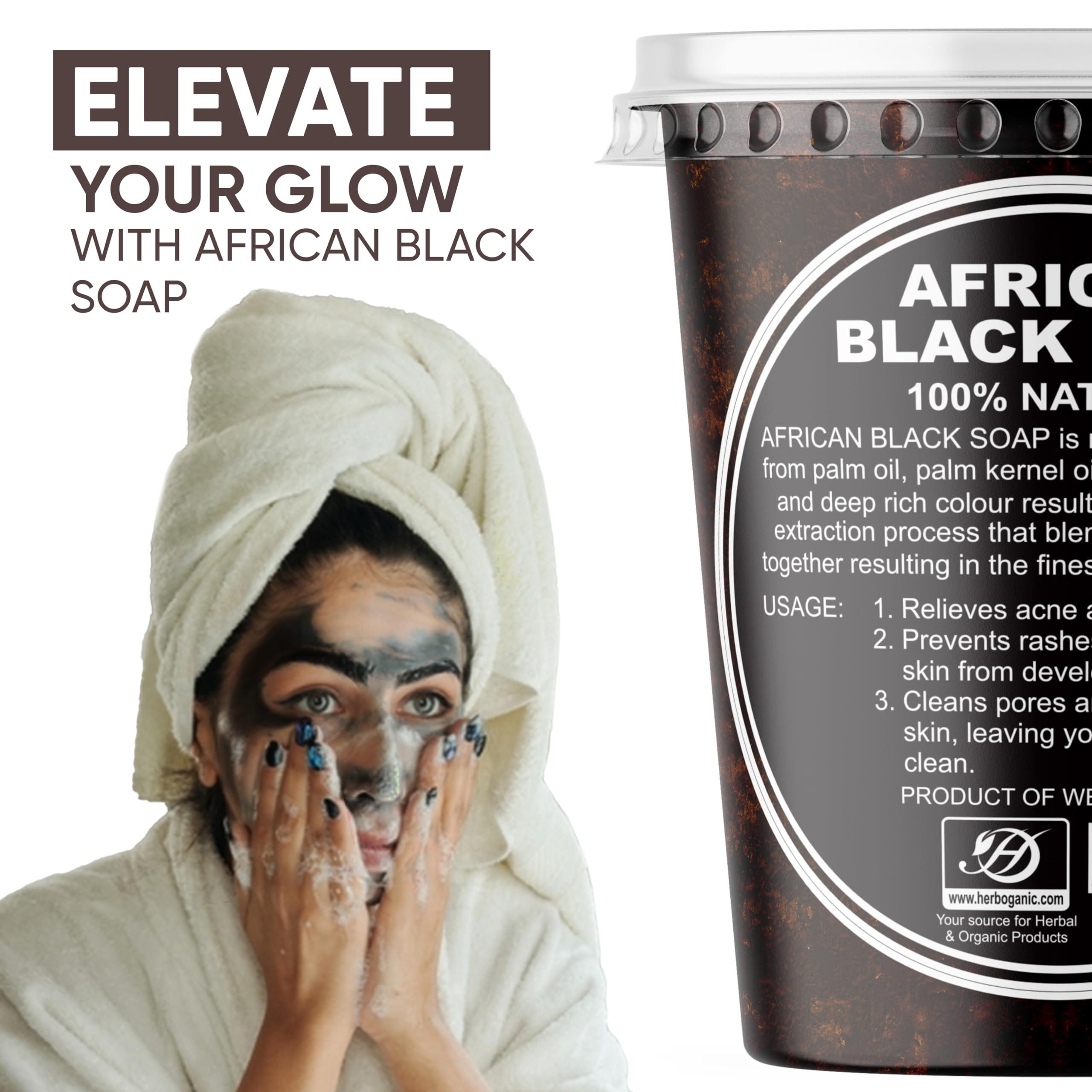 HERBOGANIC HERBOGANIC Raw African Black Soap Paste 32 oz - 100% pure natural Product of Ghana with benefits of Shea Butter - black soap is great for acne, Eczema, blackheads, face, hair and body wash.