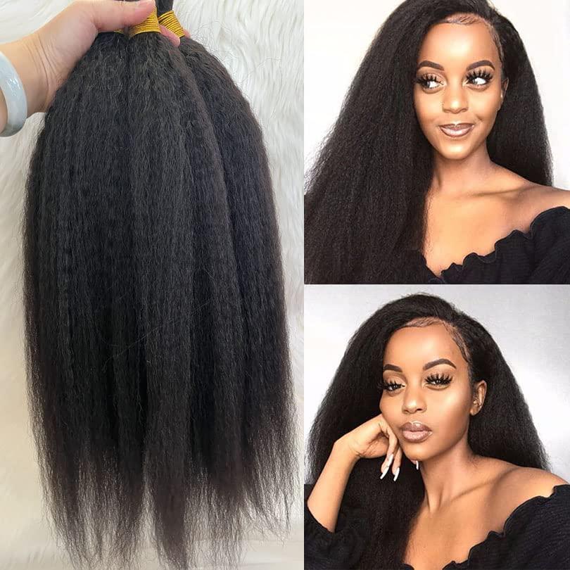RJ HAIR RJ HAIR 100% Human Hair Kinky Straight Bulk Brazilian Human Hair Bulk For Braiding Coarse Italian Yaki Bundles for Black Women (26inch, 1Pcs/Lot)