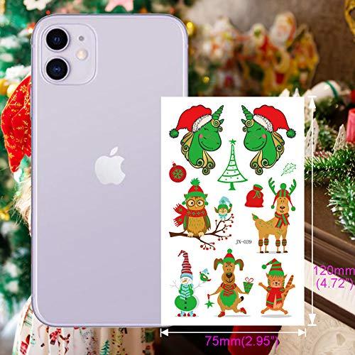 Fanoshon Fanoshon Christmas Tattoos Temporary for Kids Boys Girls, 10 Sheets Children Holiday Glow in the Dark Tattoo Stickers Santa Claus Christmas Tree Reindeer Gift Bag Party Favor Supplies Pinata Fillers
