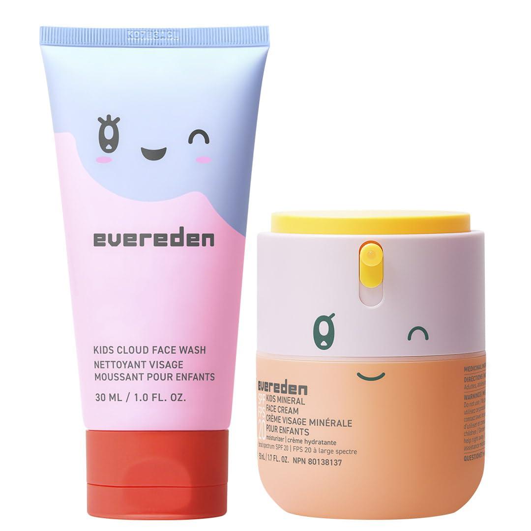 Evereden Kids Happy Morning DUO: Clean & Vegan Skin Care for Kids Bundle | Kids Skin Care Cloud Face Wash + SPF 20 Mineral Face Cream | Non-Toxic | Non-Comedogenic | Fun | Easy-to-Use Skincare for Kids
