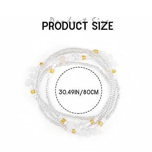 COSYDAYS Cosydays African Waist Bead Chain White Shell Turquoise Body Chains Elastic Belly Beads Boho Beaded Chain Summer Bikini Jewelry for Women and Girls