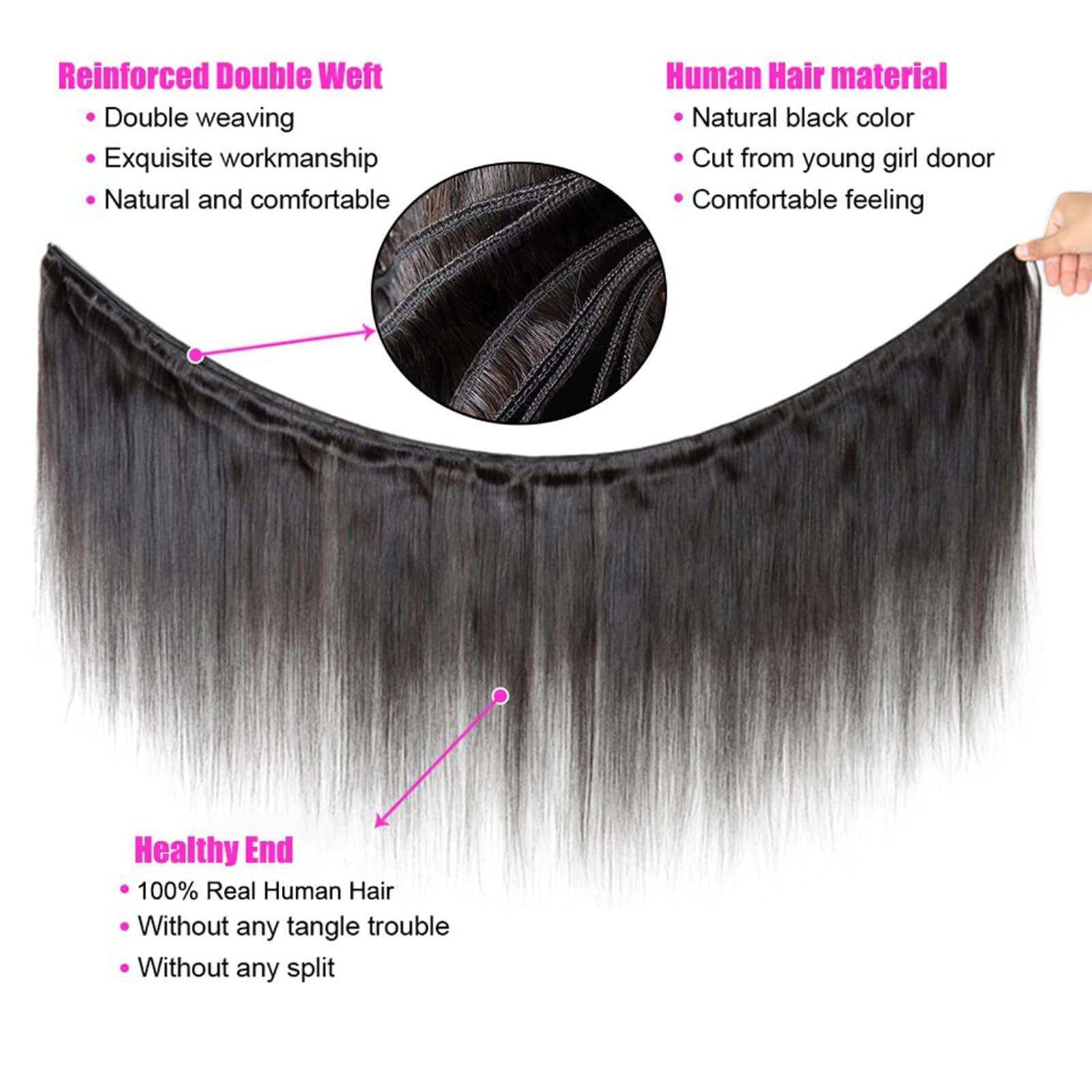 PINJUOO Pinjuoo Peruvian Hair Bundles 14 16 18 20 Inch 4 Straight Bundles Human Hair 100% Unprocessed Raw Virgin Hair Bundles Weave Natural Black Bundles Human Hair Extensions for Women