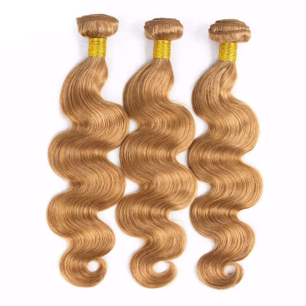 AuokMar Honey Blonde Bundles Human Hair 27 Blonde Body Wave Bundles 20 22 24 Inch Blonde Bundles Brazilian 27 Bundles Virgin Hair 3 Bundles Soft Hair Extensions Color 27 Body Wave Bundles