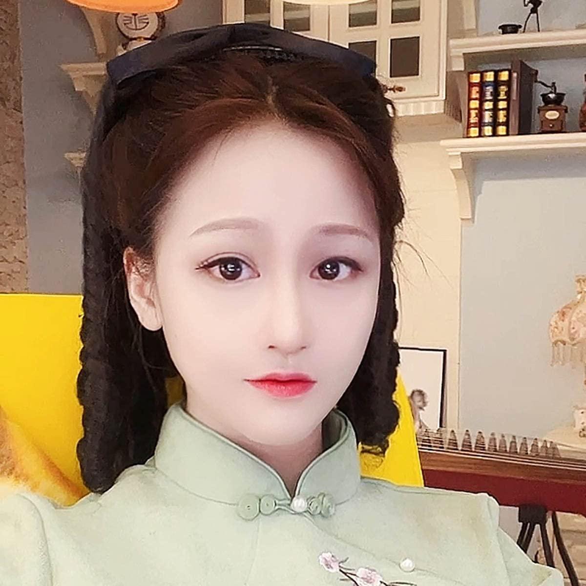 QYUU Regency Ringlet Ponytail Hairpiece with Bow Spiral Curl Synthetic Half Wig Historical Colonial Lady Costume Wig (Dark Brown)