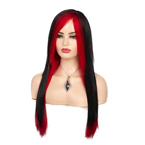 Baruisi Baruisi Long Red Black Wig Silky Straight Synthetic Heat Resistant Side Bangs Halloween Costume Hair Wigs for Women