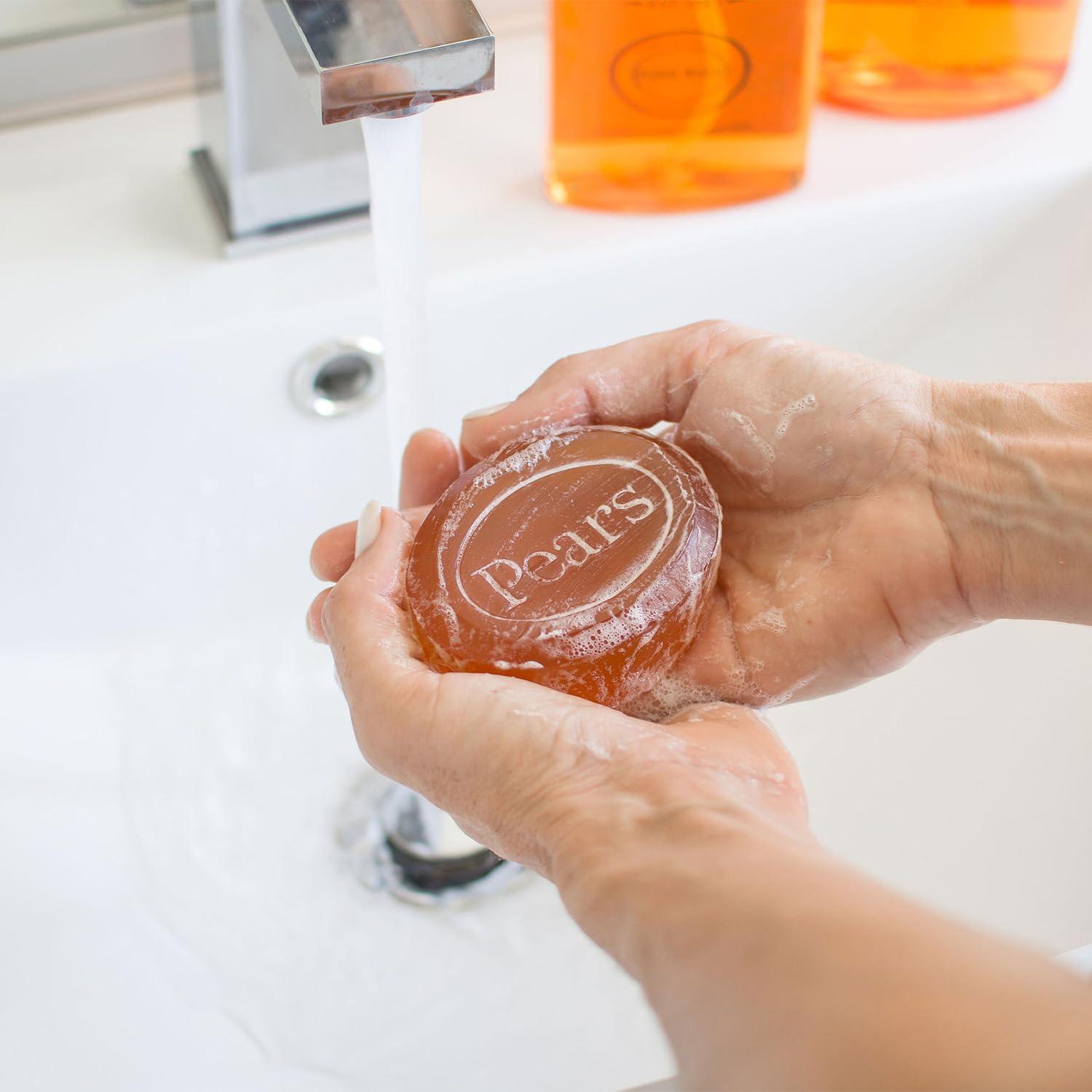 PEARS Pears Soap, Face & Body Soap, Amber Pure & Gentle Transparent Bar Soap, Moisturizing Glycerin Soap with Natural Oils for Pampered, Glowing Skin, 4.4 Oz (Pack of 24)