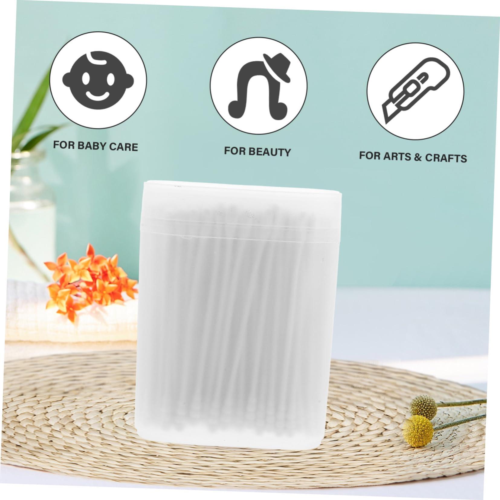 WOONEKY 200pcs Care Buds Swabs Cotton Swabs Earbuds Ear Buds Organic Cotton Pads Organic Cotton Balls Buds Swabs with 2 Different Heads Makeup Tool Swab White WOONEKY