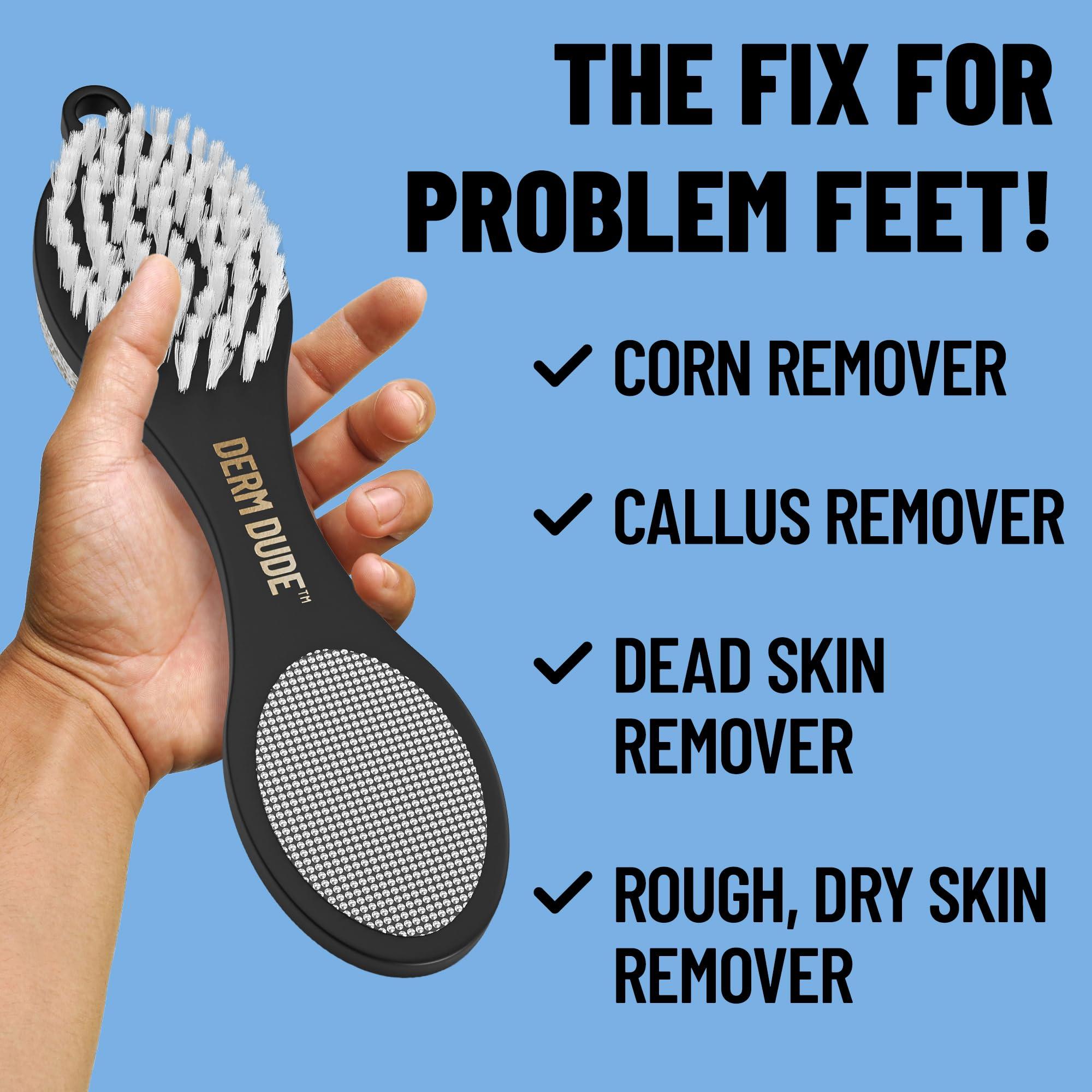 Derm Dude Derm Dude 4-in-1 Foot Scrubber & Heel Repair Tool | Foot File Callus Remover for Feet | Pedicure Tool with Metal File, Pumice Stone, Emery Board & Cleaning Brush to Soften & Smooth Rough, Dry Feet