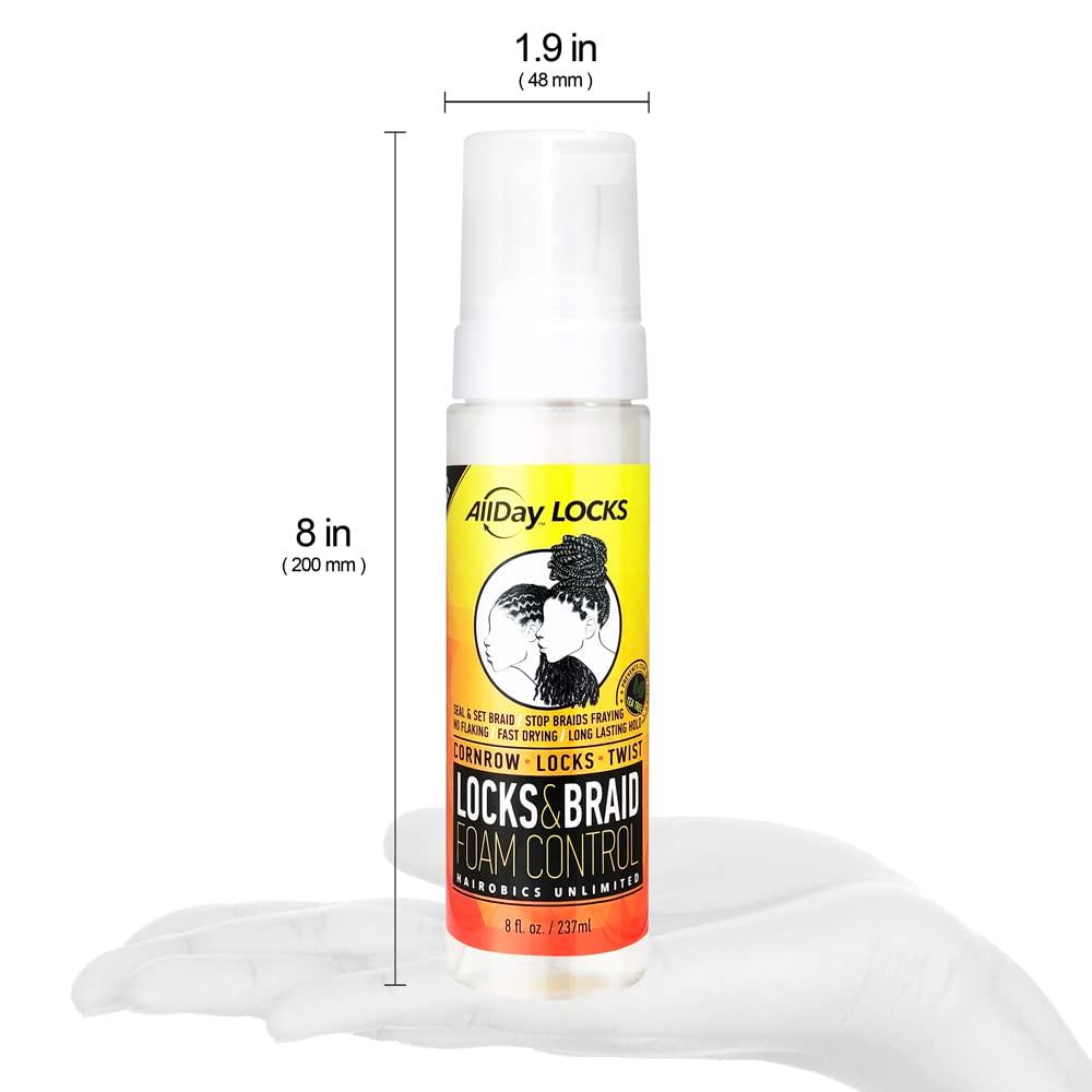 AllDay Locks AllDay Locks Braid Foam | Long Lasting Mousse for Style & Shine | No Frizz or Fraying | Moisturizes & Seals Braids, Locks, Twists, Cornrows | 8 oz, 2-pack