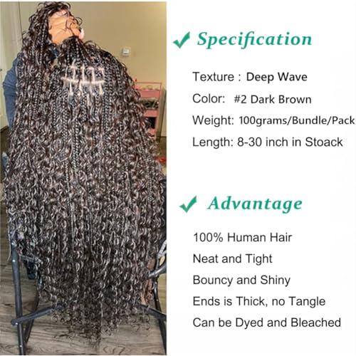 Kiss darling LASHES Micro Braiding Hair Human Bulk Hair Deep Wave Bulk 16\"Inch Brazilian Virgin Human Braiding Hair for Micro Braids Hair No Weft Human Hair Braids Extension #2 Brown Color