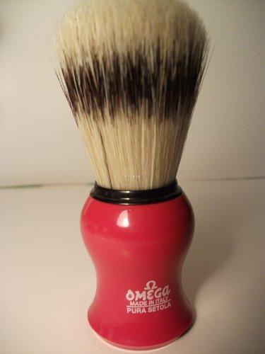 GBS Omega Red Curved Boar Hair Shaving Brush with Stand - #80265R