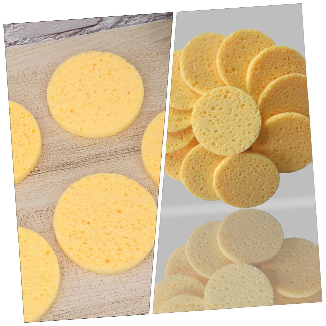PLAFOPE PLAFOPE 50pcs Clean Makeup Tools Car Wash Large Facial Cleaning Products Face Wash Sponge Holder Bowl Puff Yellow Wood Pulp Cotton