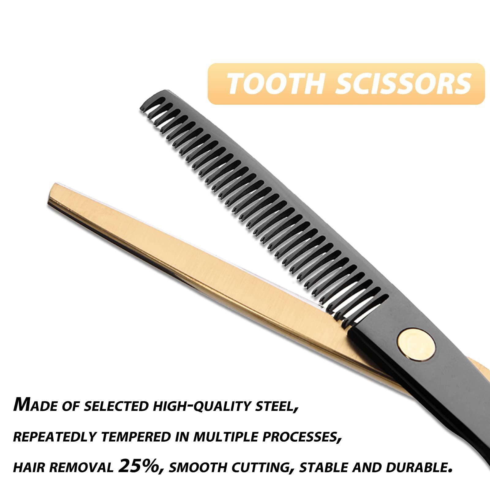 Zhjdongtuo Black Gold Hair Cutting Scissors Professional Stainless Steel Barber Hair Thinning Shears Salon Multifunctional Straight Hair Cutting Shears Teeth Scissors Hair Cutting Scissors Kit for Home Use