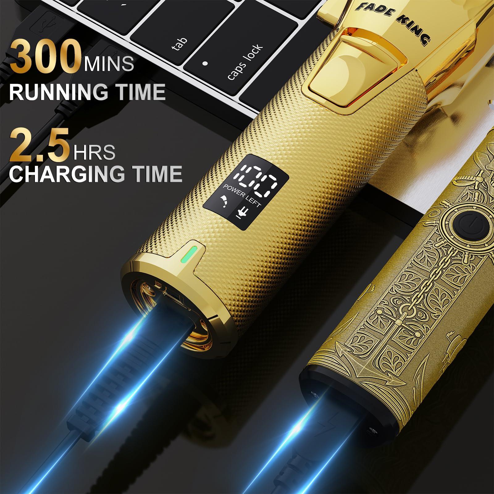 FADEKING FADEKING Professional Hair Clippers for Men - Cordless Hair Clippers, LCD Display Barber Clippers for Hair Cutting & Mens Grooming with Travel Case (Gold+Bronze)