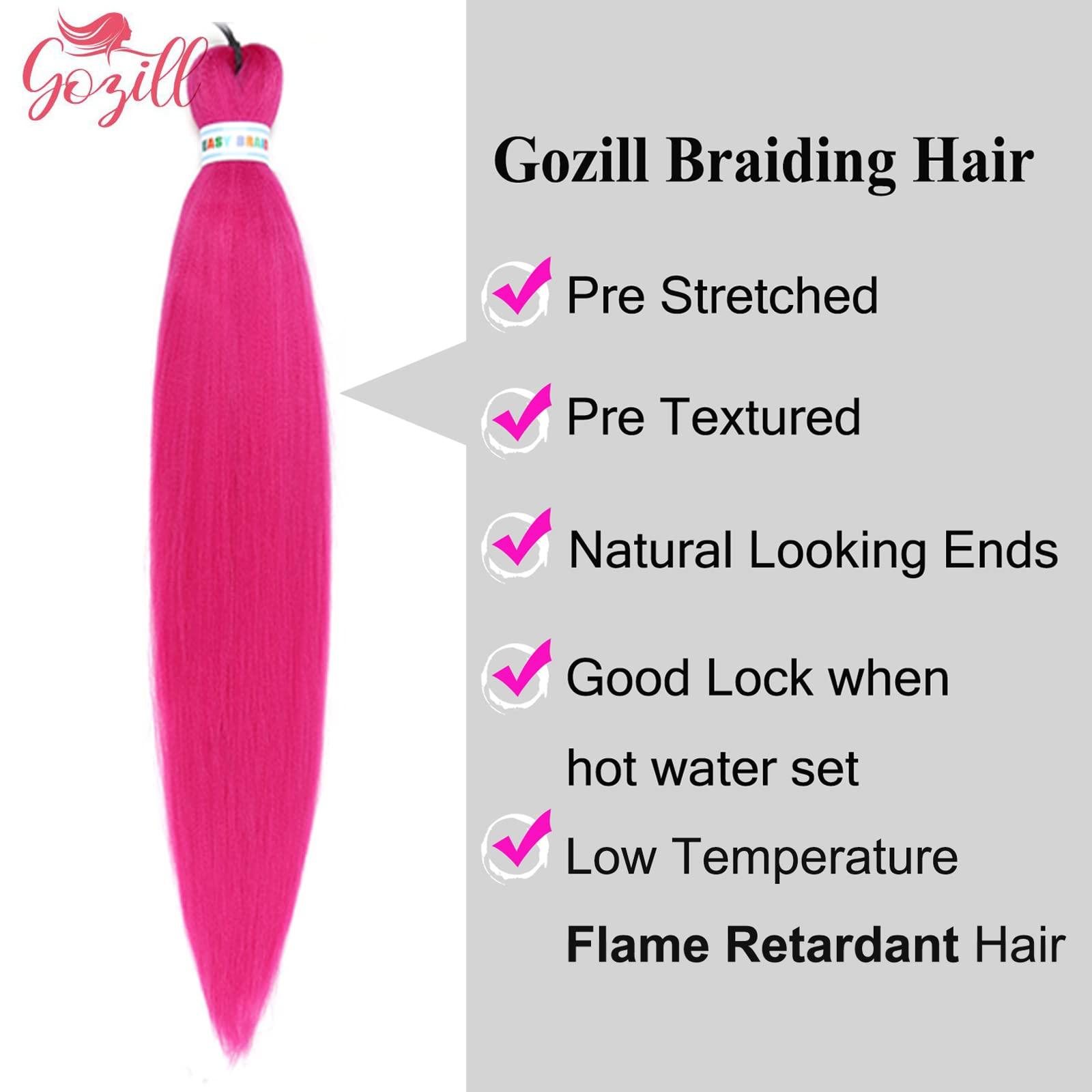 Gozill Hot Pink Braiding Hair Pre Stretched Synthetic Box Braids Hair Extension for Braiding 6 Packs