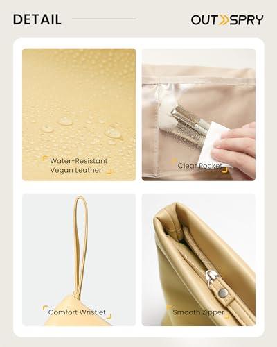 OutSpry OutSpry Travel Makeup Bag with Wristlet [Creamy PU Vegan Leather] Large Capacity Makeup Pouch Cosmetic Bag Water-Resistant Toiletry Bag, Cookie Yellow