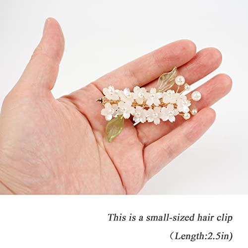 WANLIAN White Flower Hair Barrettes for Women Small Decorative Hair Clips with an Appearance of Blooming Flowers Elegant Hair Clips with Pearls for Prom and Wedding