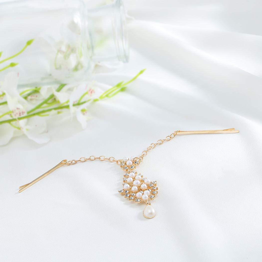 Edary Edary Boho Pearl Head Chain Crystal Clips Headband Gold Jewelry Hair Accessory for Women.