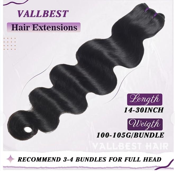 Vallbest Bundles Human Hair Body Wave 20 20 20 Inch 3 Bundles Human Hair 16A 100% Unprocessed Brazilain Virgin Hair Bundles Body Wave Human Hair Extensions Natural Black