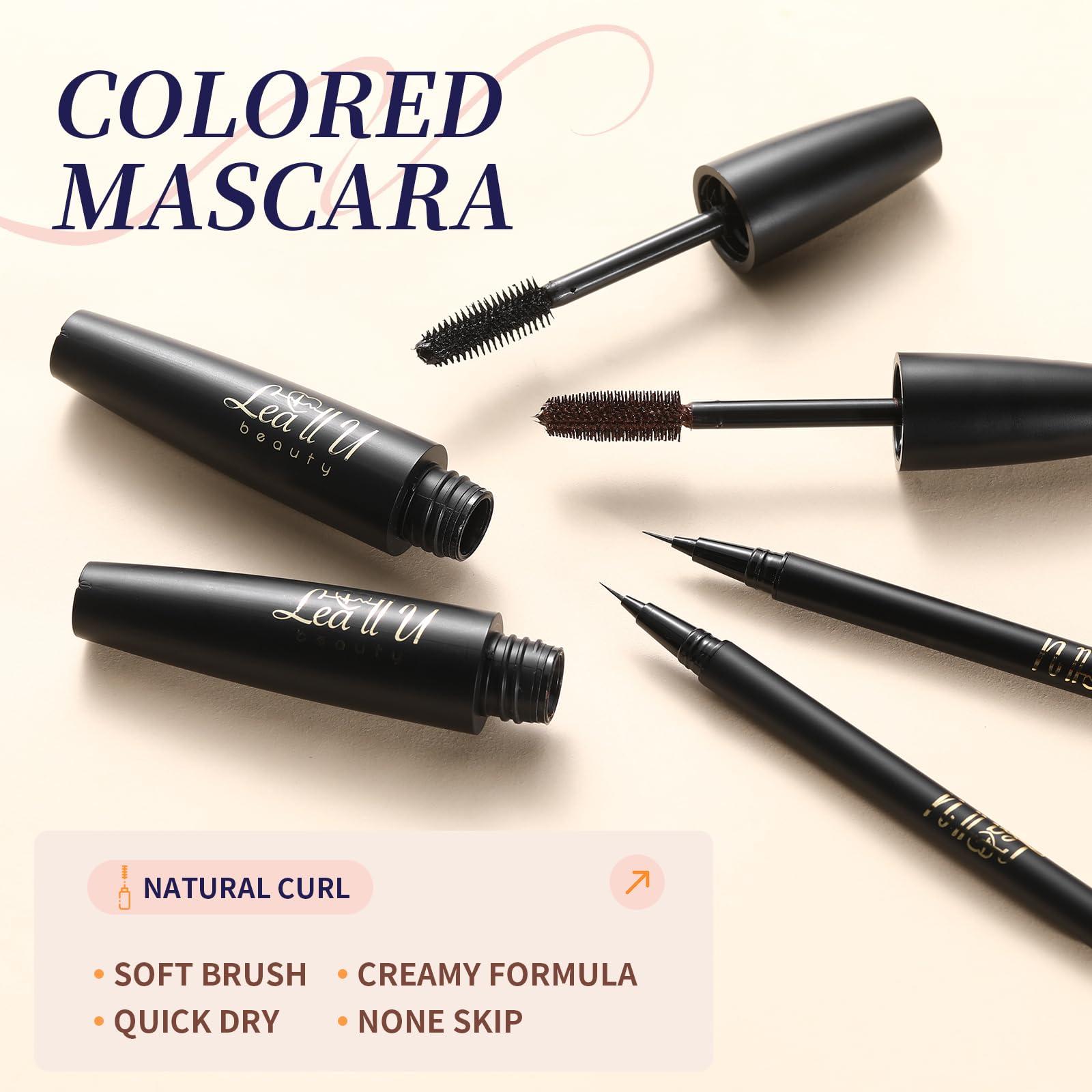 Lea ll U Lea ll U 4D Mascara And Eyeliner Set Black Brown Long Lasting Mascara Waterproof Eyeliner Kit (Brown)
