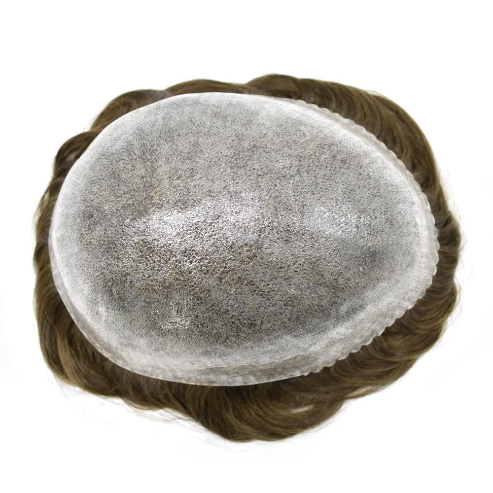 LYRICAL HAIR LYRICAL HAIR Toupee for Men Human Hair Replacement System Full Poly Skin Durable Injected PU Mens Hair Piece Wigs Protesis Capilar Para Hombre 7\"X9\" #4 Medium Brown-120% Medium Light to Medium Density