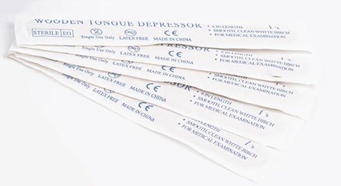 DGT Tattoo Supply DGT Wood Tongue Depressors Sterile 1 Box of 100 Count, Large Applicator Sticks, 6\" Tongue Depressors Wood Individually Wrapped for Medical Popsicle Crafts, Sterile