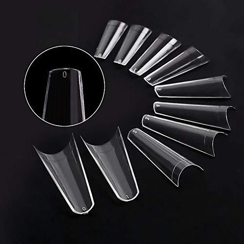 Ulalaza 500pcs Acrylic Nail Tips Clear Fake Nails Natural False Nail Tips Clear Half Cover Artificial Acrylic False Nails DIY Salons Nail Art 10 Sizes