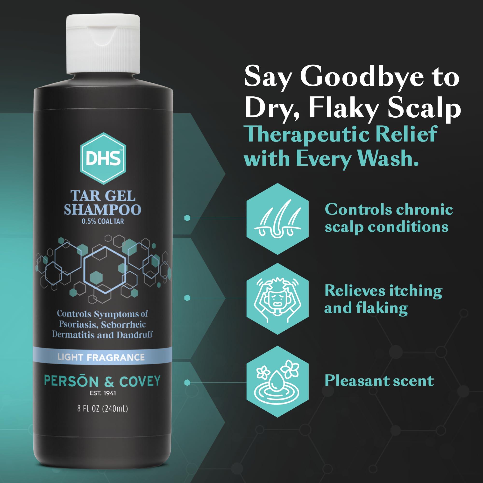 DHS DHS Person & Covey T Gel Shampoo - Anti Dandruff Shampoo, Mildly Scented Psoriasis Shampoo - 8 Fl. Oz. - Refined Coal Tar Gel Formula, Scalp Psoriasis Shampoo, Deep Cleansing Rich Lather