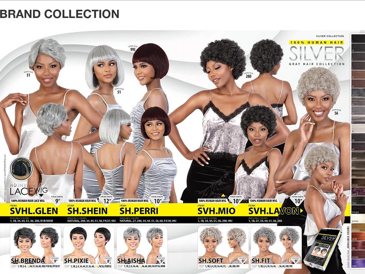 Motown Tress Motown Tress Human Hair Wig Silver Gray Hair Collection SH.Perri (DARK BROWN WITH MEDIUM AUBURN FROST F430)