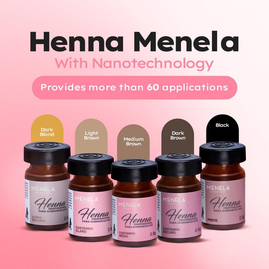 Menela MENELA Eyebrow Henna Tint - Medium Brown Henna Brow Dye with Bamboo Extract for Enhanced, Natural-Looking Brows - 2.5g Henna Powder & 15ml Fixer - Eyebrow Tint Kit