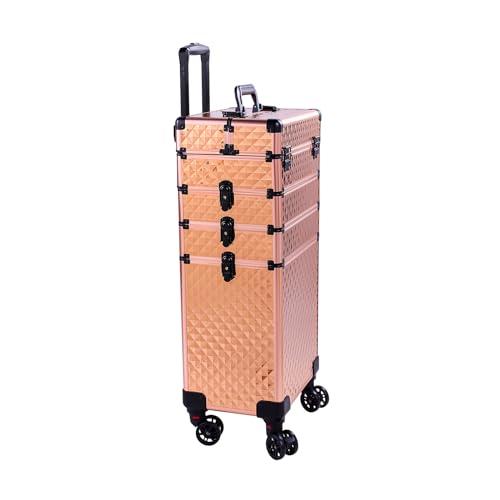 sheeroy sheeroy 4 in 1 Rolling Makeup Case, Cosmetic Train Case Trolley Traveling Make Up Cart with Key Swivel Wheels for Makeup Artist, Hairstylists, Nail Tech Stylist - Rose Gold