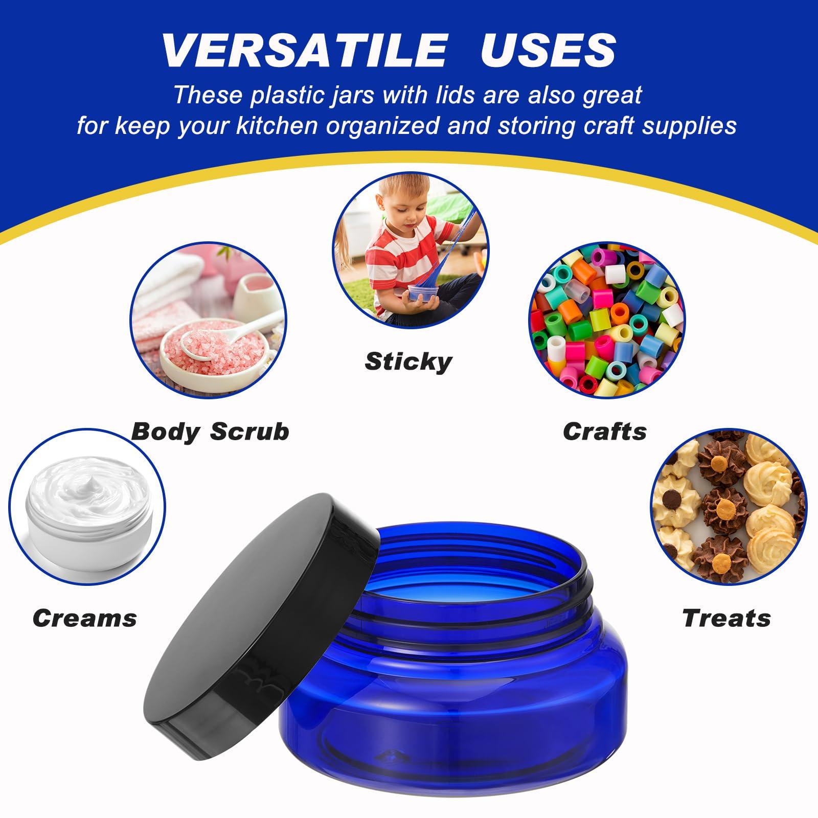 Tessco Tessco 24 Pack Plastic Jars with Lids Labels Empty Clear Plastic Jars Round Refillable Cosmetic Containers Body Butter Containers Bulk Sugar Scrub Bottle for Make Up(5 oz,Translucent Blue and Black)