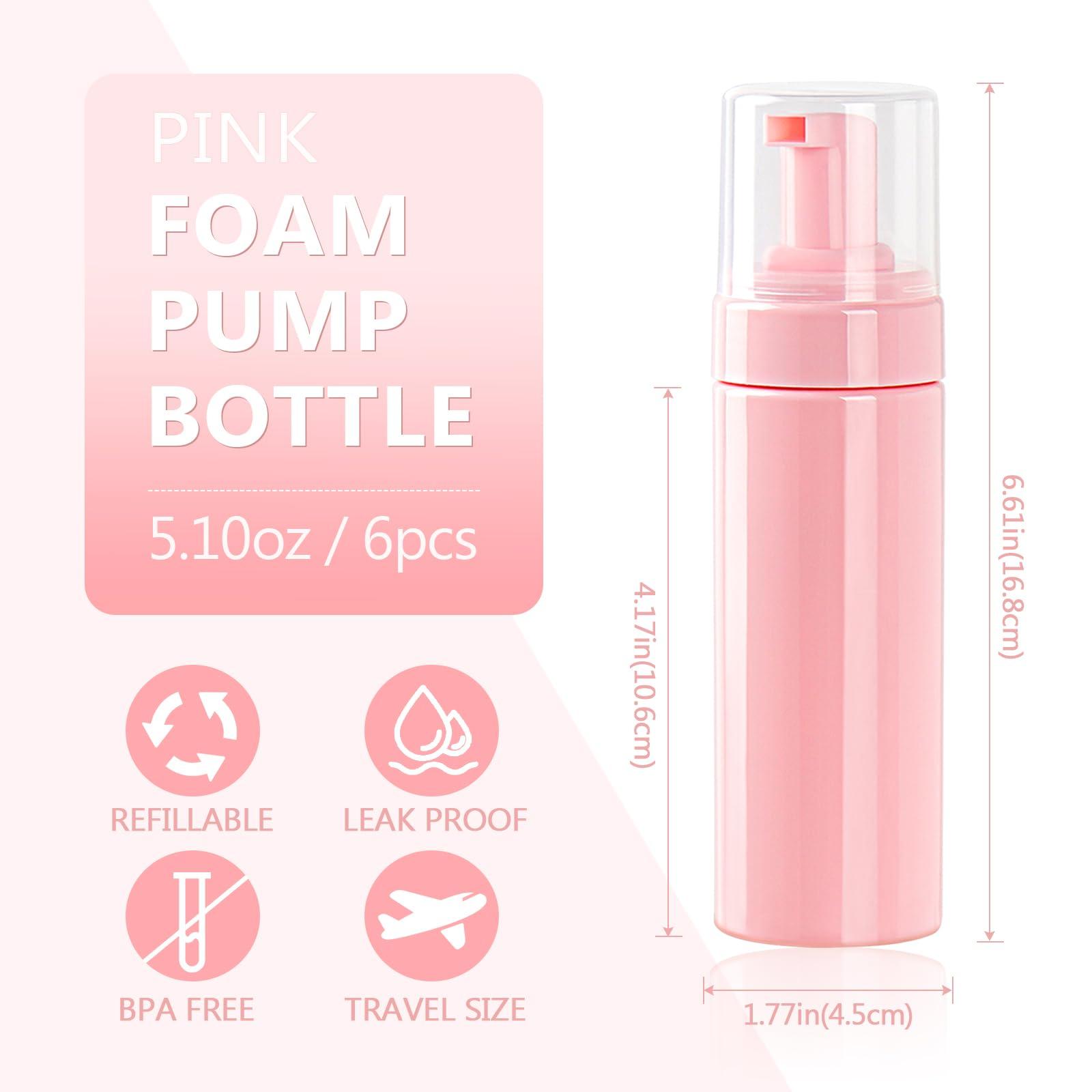 TMLECE TM Foam Pump Bottle 5.1oz/150ml Pink Empty Foam Bottle Pump, Travel Foam Bottle for Soap, Shampoo, Cleaning Foam Dispenser Bottle Refillable (6 Pack)