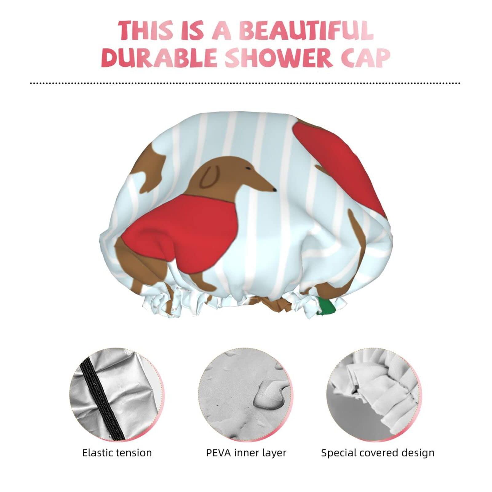 Faqcepg Dachshund Pattern Waterproof Shower Cap With Elasticized Hem Reversible Design For Shower Sleeping Bonnet Cap For All Hair Lengths