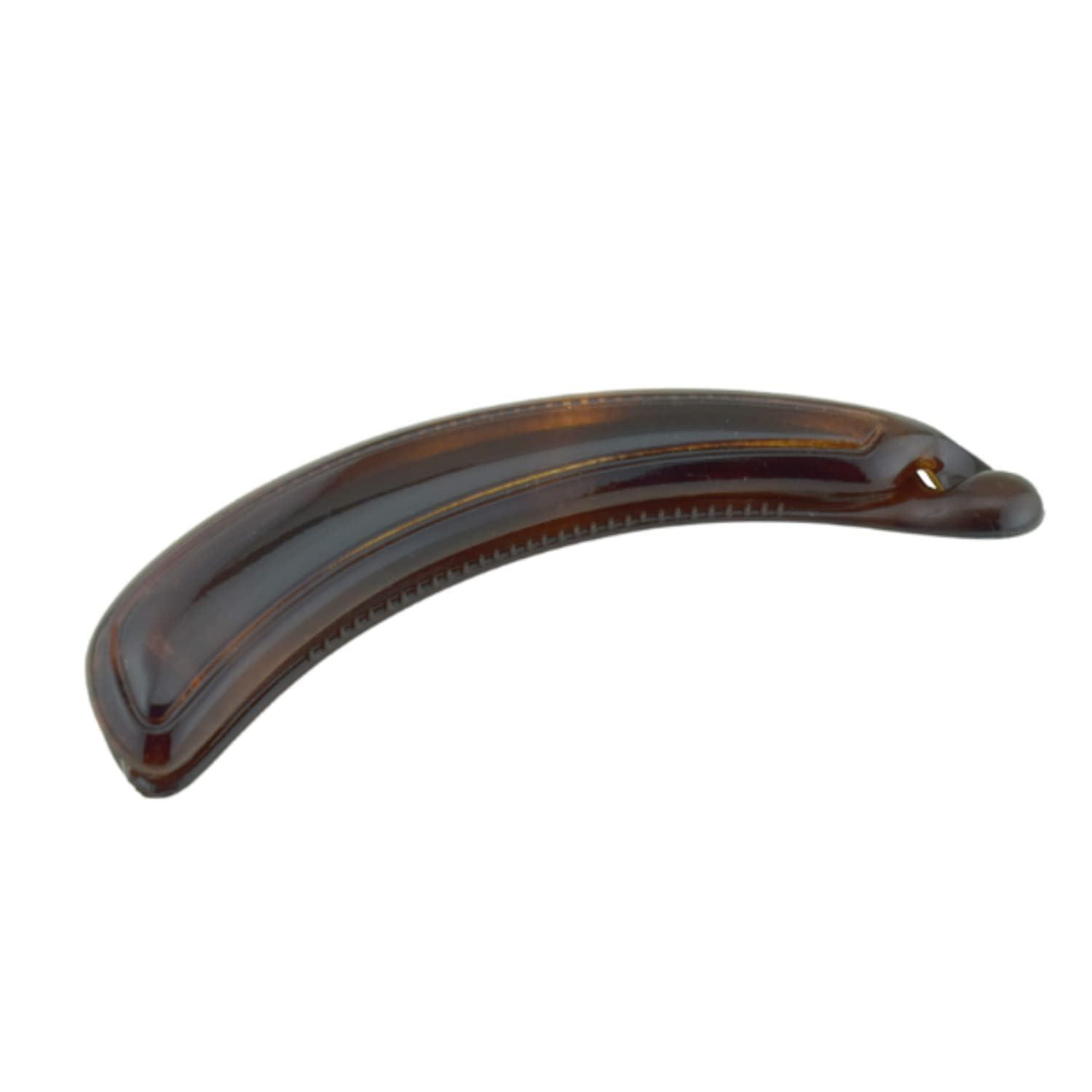 Parcelona Parcelona French Plain Curve 4 1/4 Tortoise Shell Brown Celluloid French Banana Hair Clip Flexible Ponytail Holder Fashion Durable Styling Paris Hair Accessories for Women, Made in France