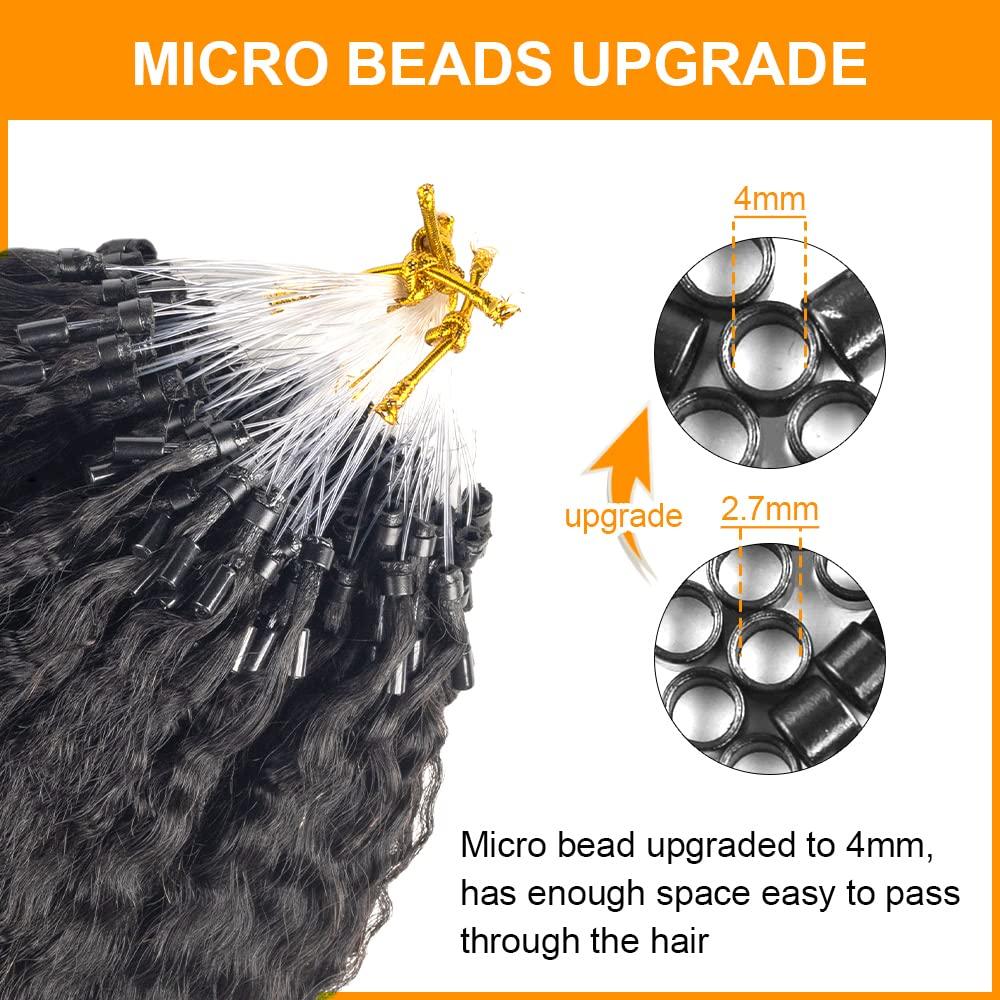 N NIAWIGS Kinky Straight Micro Link Extensions Hair Human Hair Niawigs Micro Links Hair Extensions for Black Women 100 Strands Micro Loop Human Hair Extensions 12 Inches 70G Natural Black