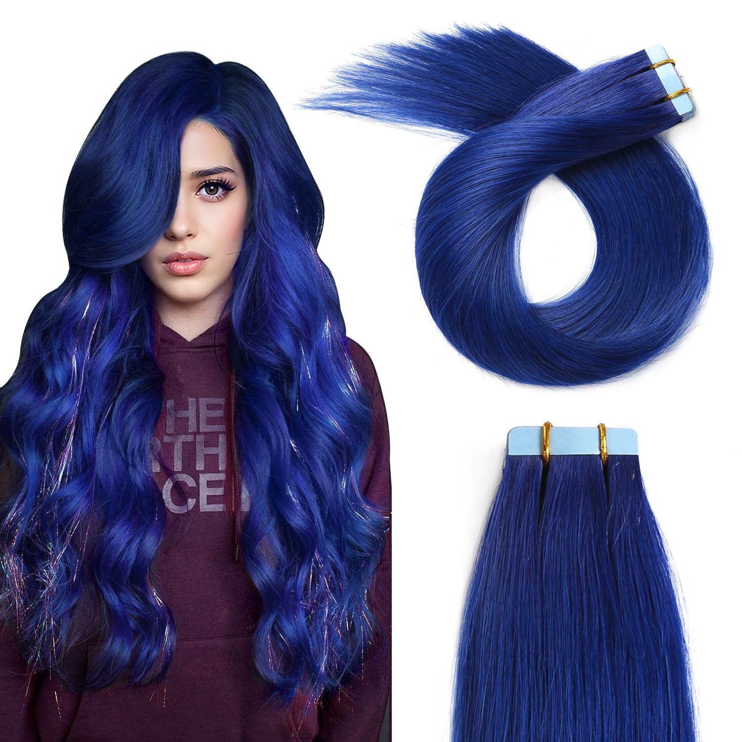 YILITE YILITE 20Pieces/Pack Blue Tape in Hair Extensions Human Hair 14inch 40g Blue Tape in Human Hair Extensions Seamless Skin Weft Tape ins Hair Extensions14inch Blue