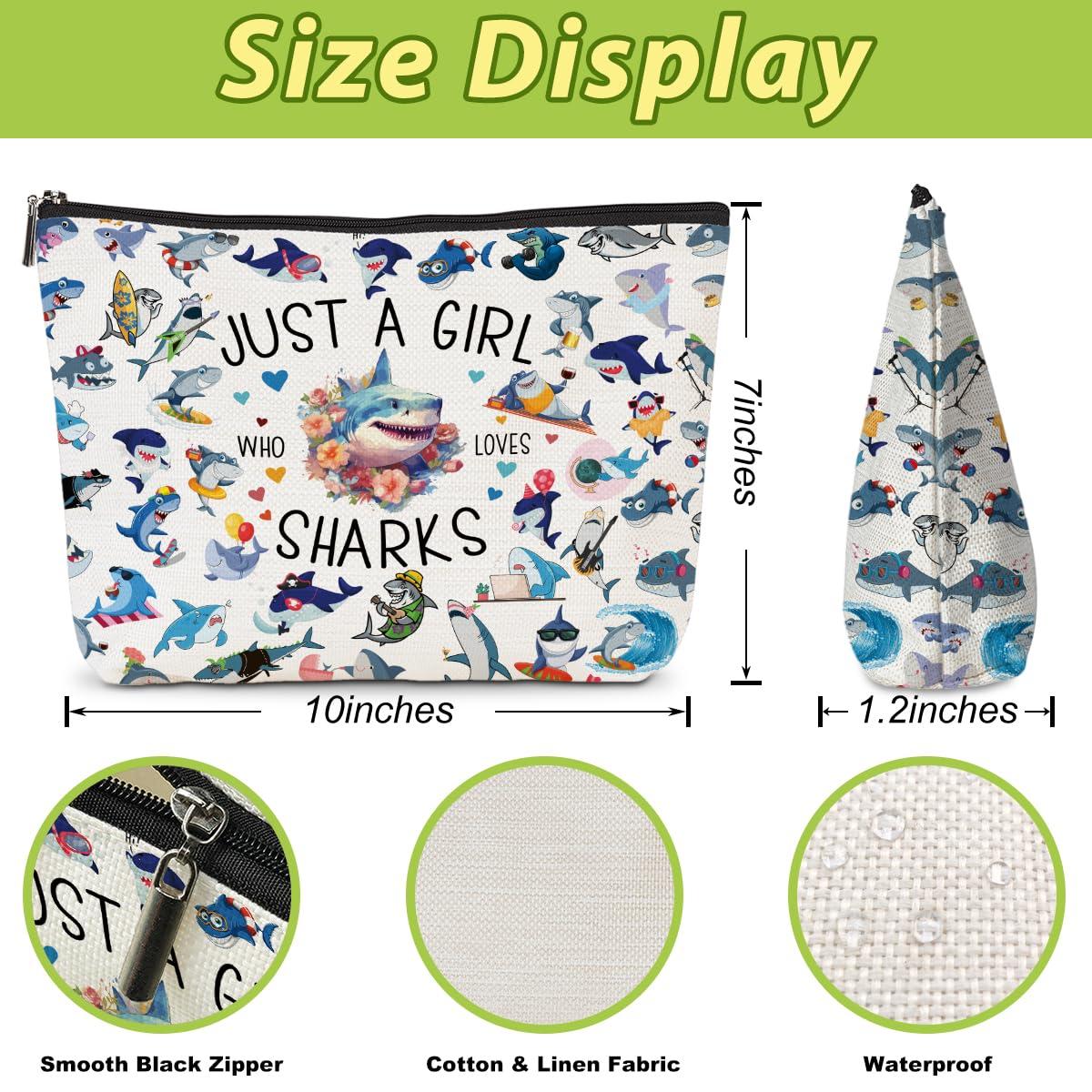 EIXU A Girl Loves Sharks Shark Gifts Shark Stuff Shark Decor Cosmetic Bag Nurse Thanksgiving Graduation Christmas Birthday Makeup Bag Funny Friendship Gifts for Women Friend Teen Girls Sister Shark Lovers