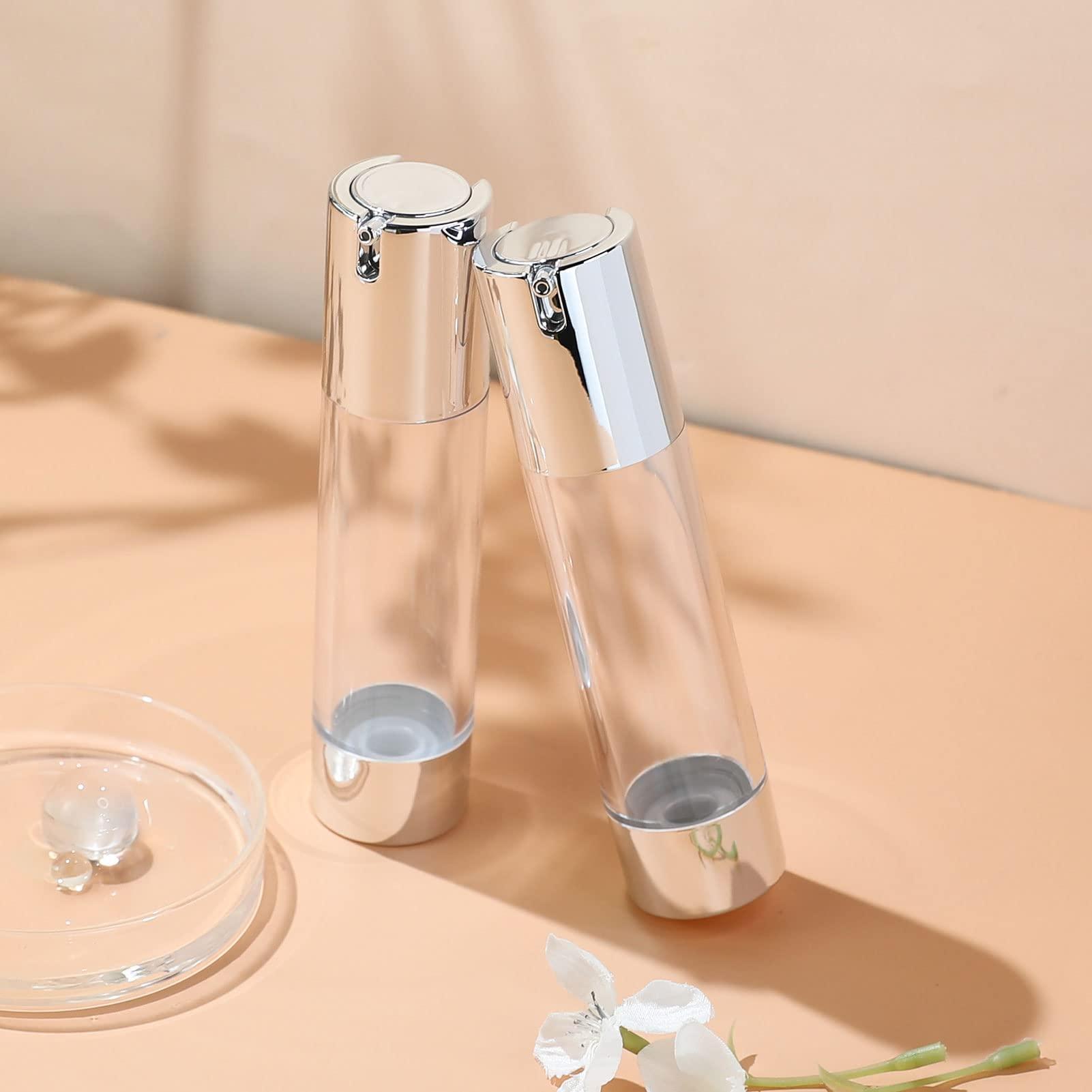 longway LONGWAY 1.7oz/50ml Airless Pump Bottles Silver Airless Cosmetic Cream Pump Bottle Travel Size Dispenser Refillable ContainersPack of 6