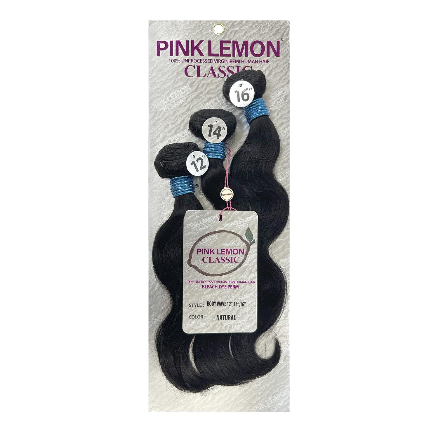 PINK LEMON Pink Lemon Classic Unprocessed Virgin Remi Human Hair Weave 3 Bundles 15A Body Wave (NATURAL, [22\"24\"26\"])