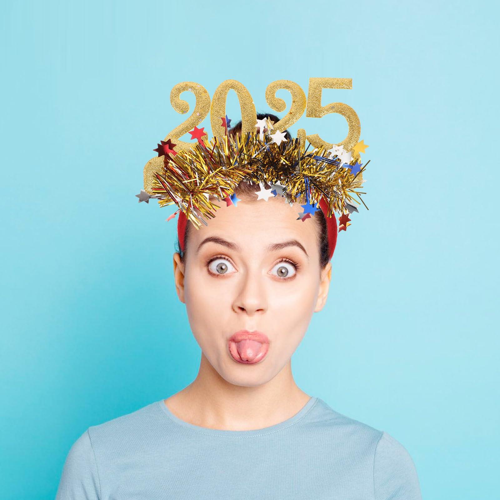 LOGOFUN LOGOFUN 2025 New Year Headband New Year Eve Headpiece 2025 New Year Party Headdress for Festival Party Hair Decorations - Red Gold