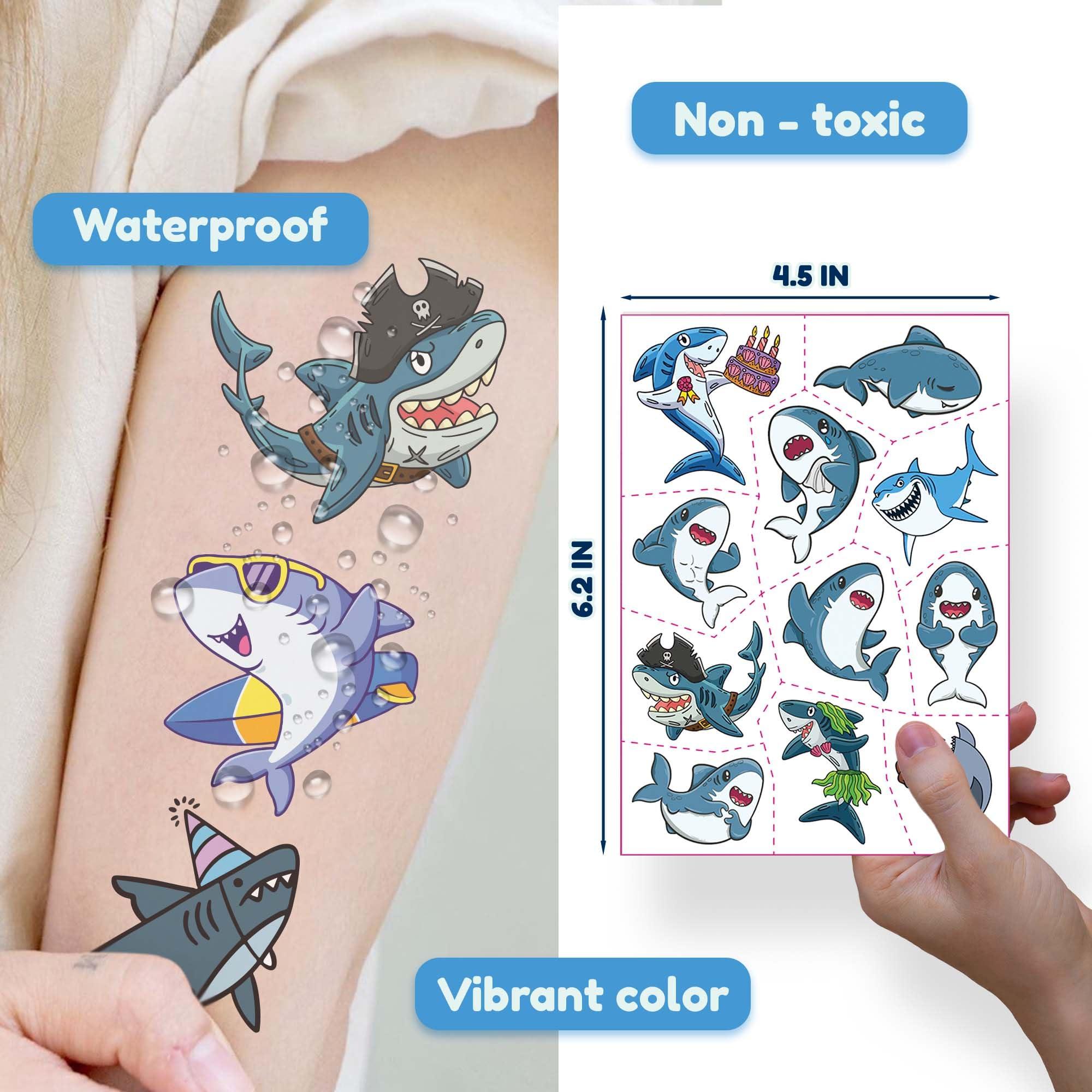 Janiegrass 77 PCS Cute Shark Temporary Tattoos for Party Supplies, Cute Sea Shark Tattoo Stickers for Birthday Parties, Shark Tattoos Party Favor, Waterproof Tattoos. (Blue (77PCS))