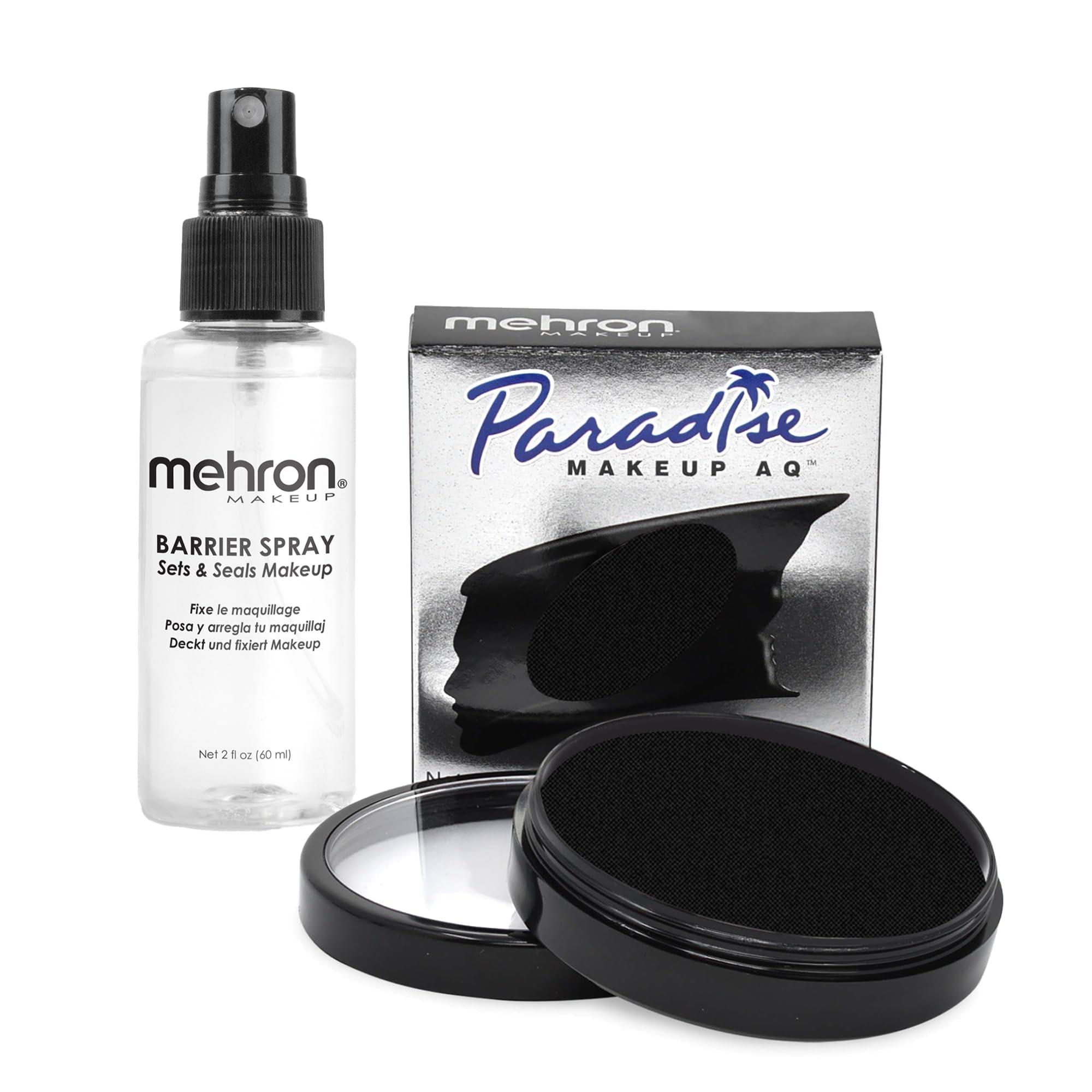 Mehron Mehron Makeup Paradise AQ & Barrier Spray Combo Pack | Before & After Setting Spray for Makeup 2 fl oz (60 ml) Plus Pro Size Water Activated Face & Body Paint 1.4 oz (40 g) (Black)