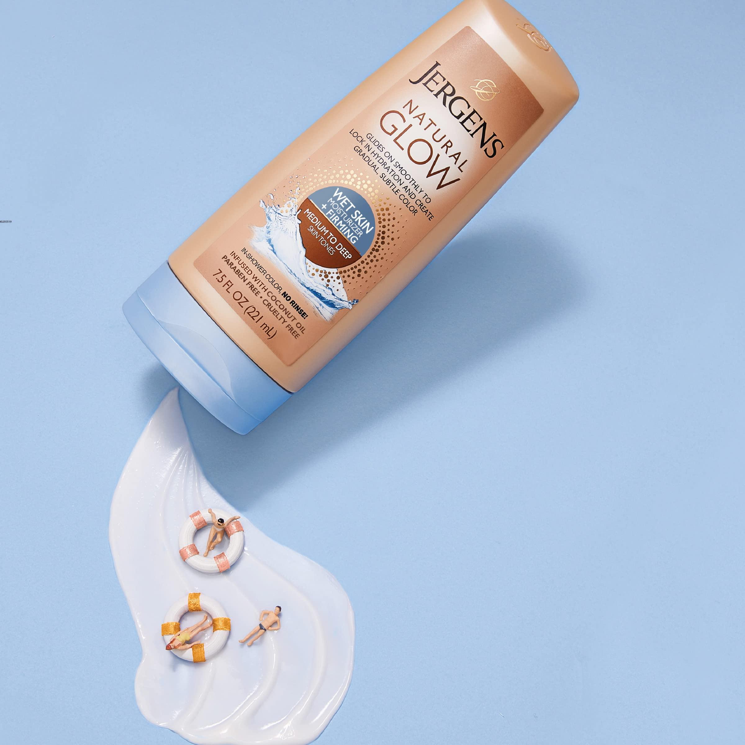 Jergens Jergens Natural Glow +FIRMING In-shower Self Tanner Body Lotion, Sunless Tanning for Medium to Tan Skin Tone, Anti Cellulite Firming Moisturizer, Gradual Fake Tan, 7.5 Ounce (Pack of 2)