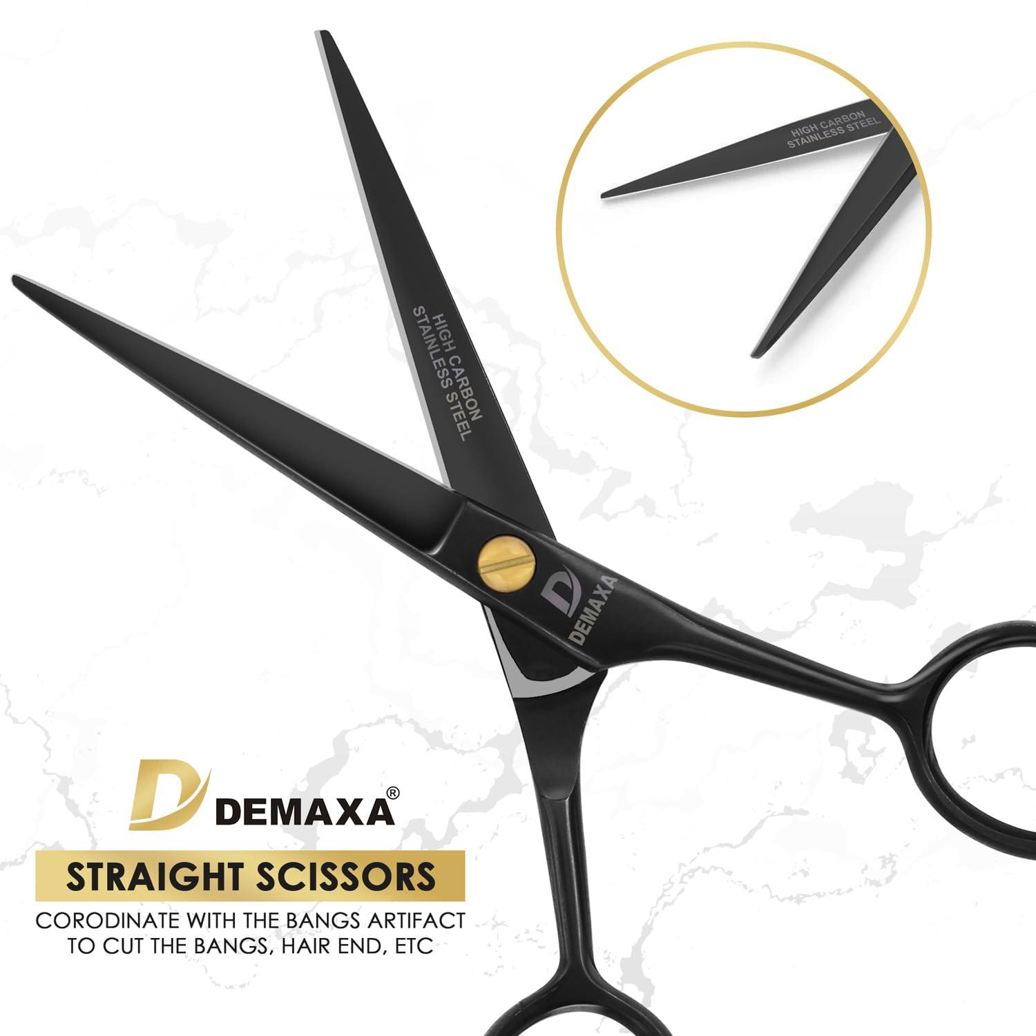 DEMAXA DEMAXA 5\" Professional Beard Mustache Scissors with 1 Mustache Comb, 1 Beard Comb & Soft Pouch Prefect Beard Trimming Scissors for All Facial Hair Scissors Grooming Scissors Men (Black)