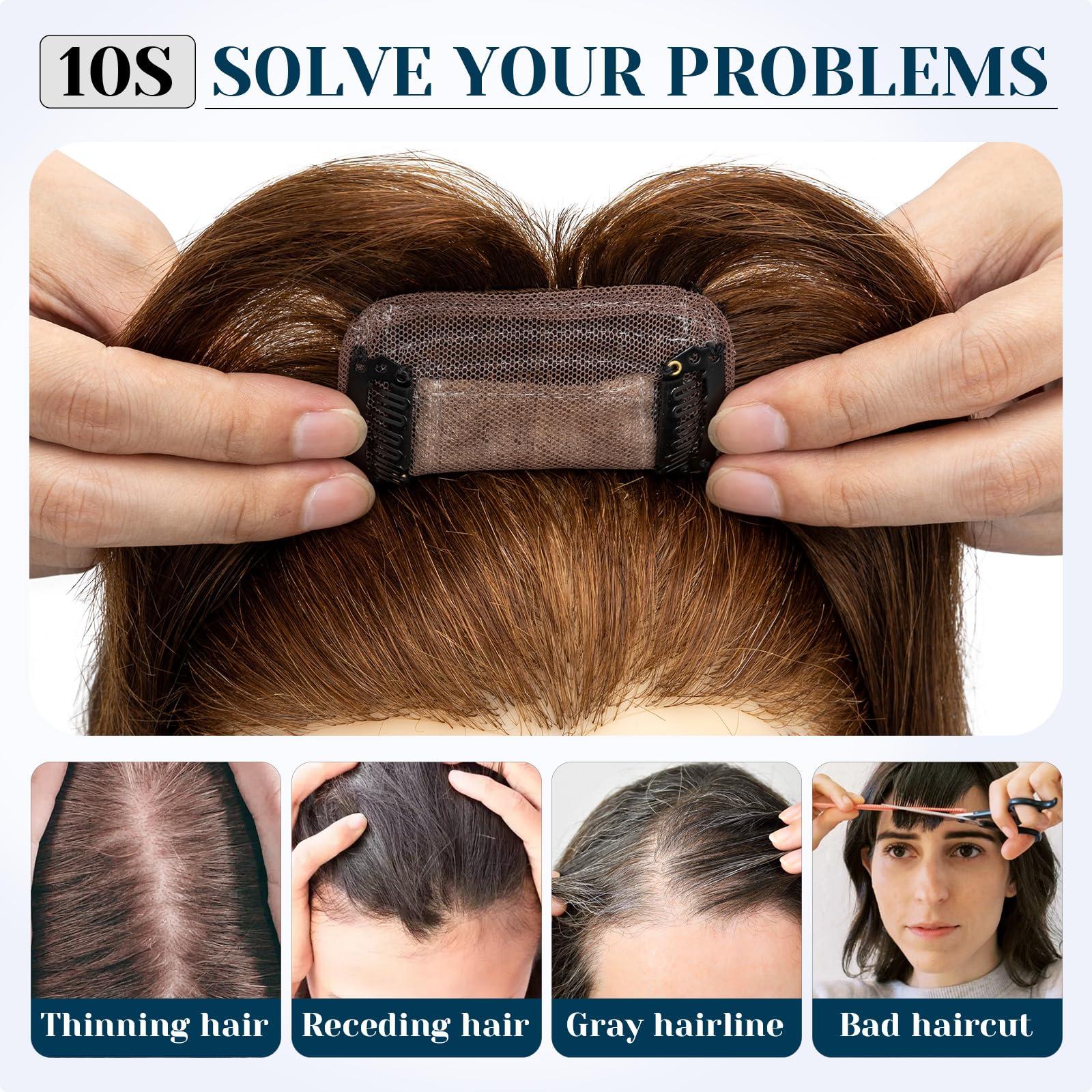 Benehair Benehair Clip in Hair Topper with Bangs Secret Topper Wiglet 100% Human Hair Clip in Top Hairpieces Fringe Bang Replacement Wiglet for Womem with Thinning Hair #27 Dark Blonde 10inch 33g