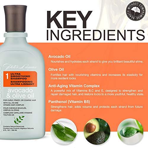 Peter Lamas Peter Lamas Ultra Smoothing Shampoo | Soften Hair, Increase Shine & Eliminate Frizz with Avocado and Olive Oil | For Curly, Frizzy or Coarse Hair | Vegan, Paraben and Sulfate-Free