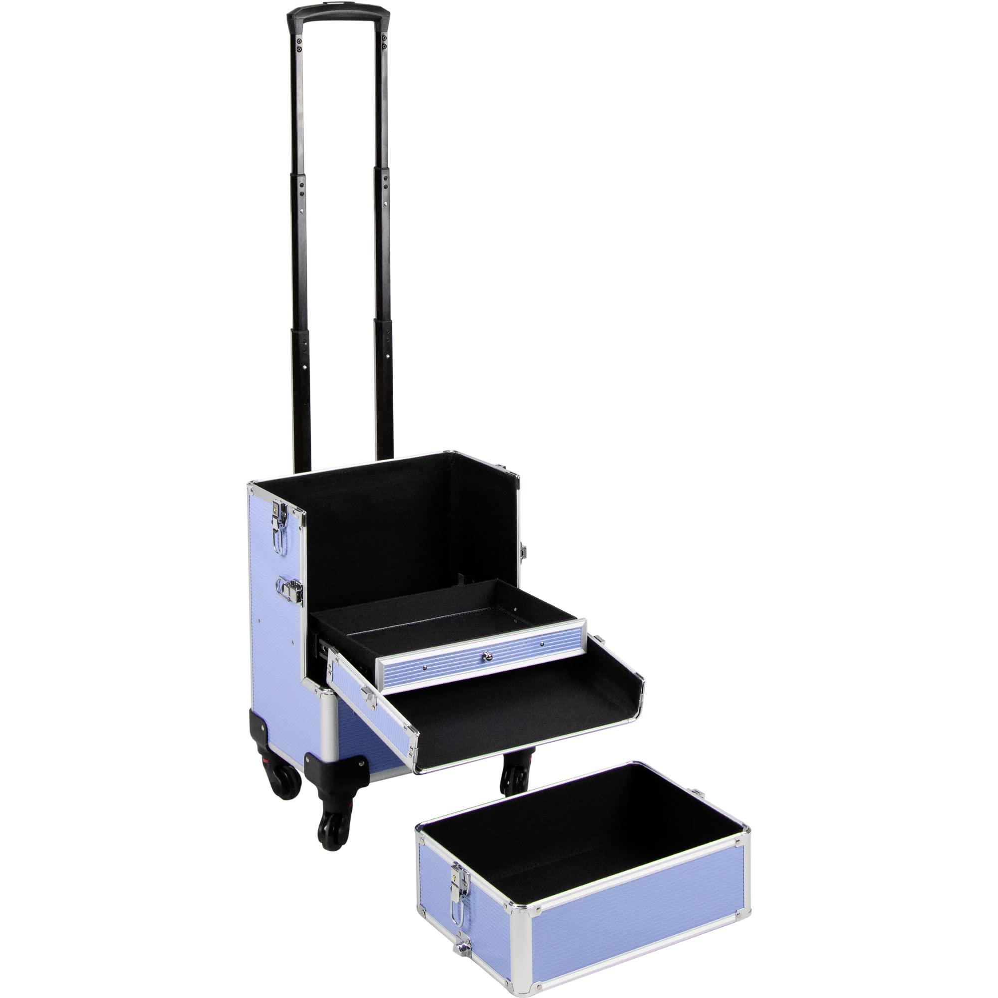 Ver Beauty Ver Beauty 7 in 1 Professional Aluminum Interchangeable Rolling Makeup Train Case Large Capacity Trolley Travel Storage Cosmetic Organizer Portable Extra Lid Sliding Tray VT019 Lavender Stripes